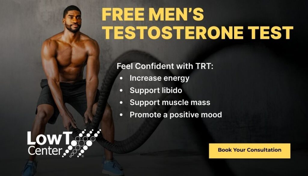 Ad for free testosterone test for men provided by Low T Center.