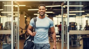 Man walks out of a gym feeing good after weeks of doing TRT.