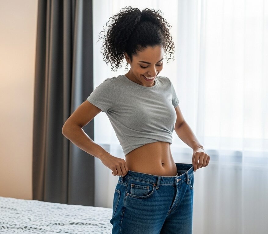 Woman tracking her progress during a medically supervised weight loss program