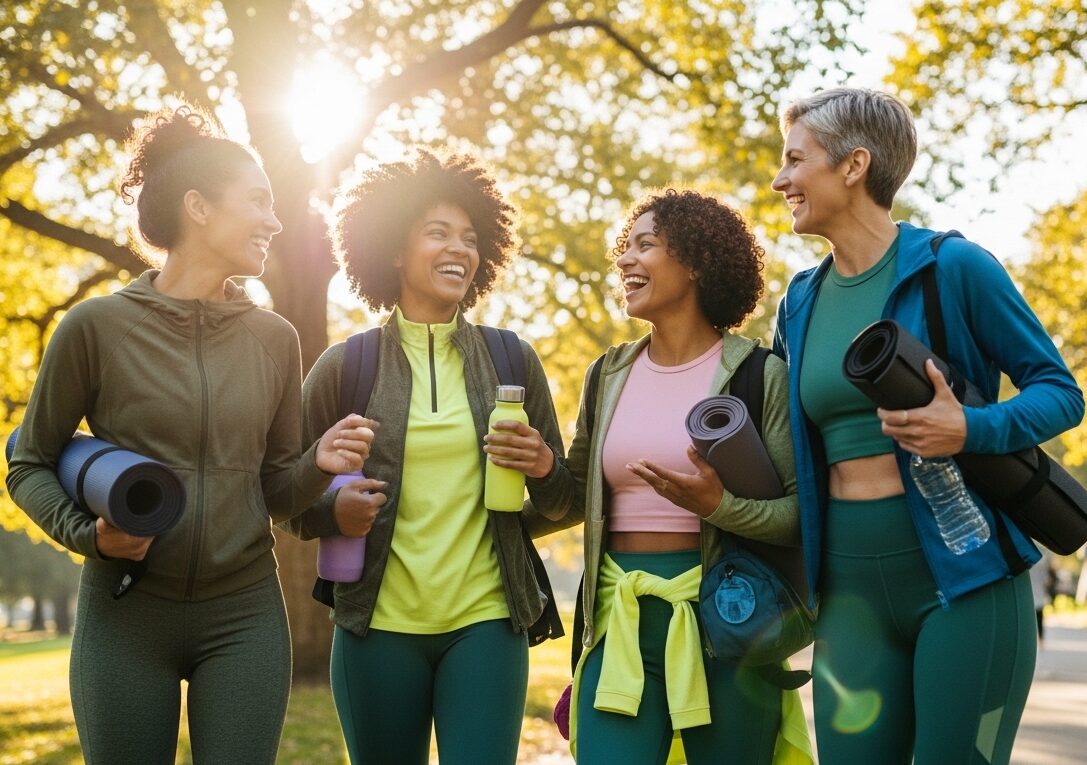 Women staying active together while supporting their health with HRT and weight loss care