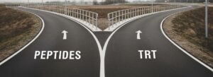 Crossroads of peptides vs TRT, representing which one should be picked.