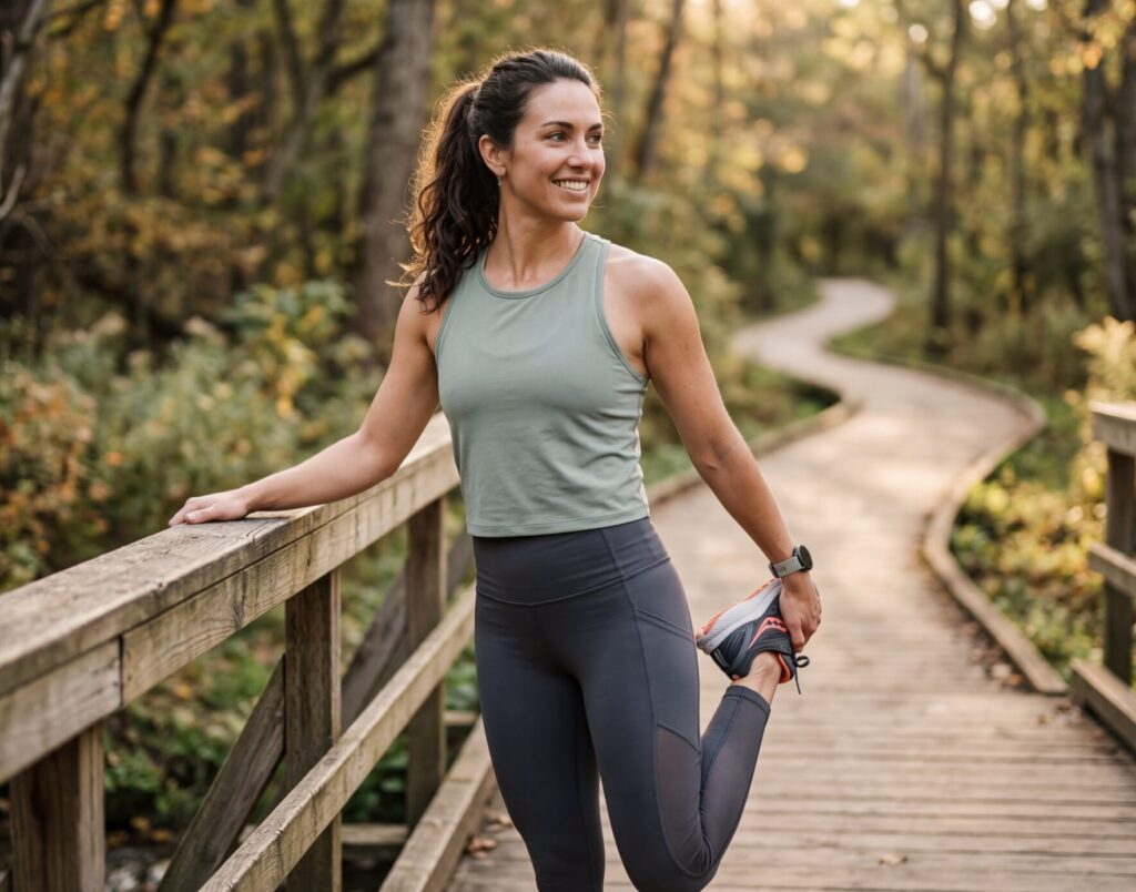 Woman stretches before her run.